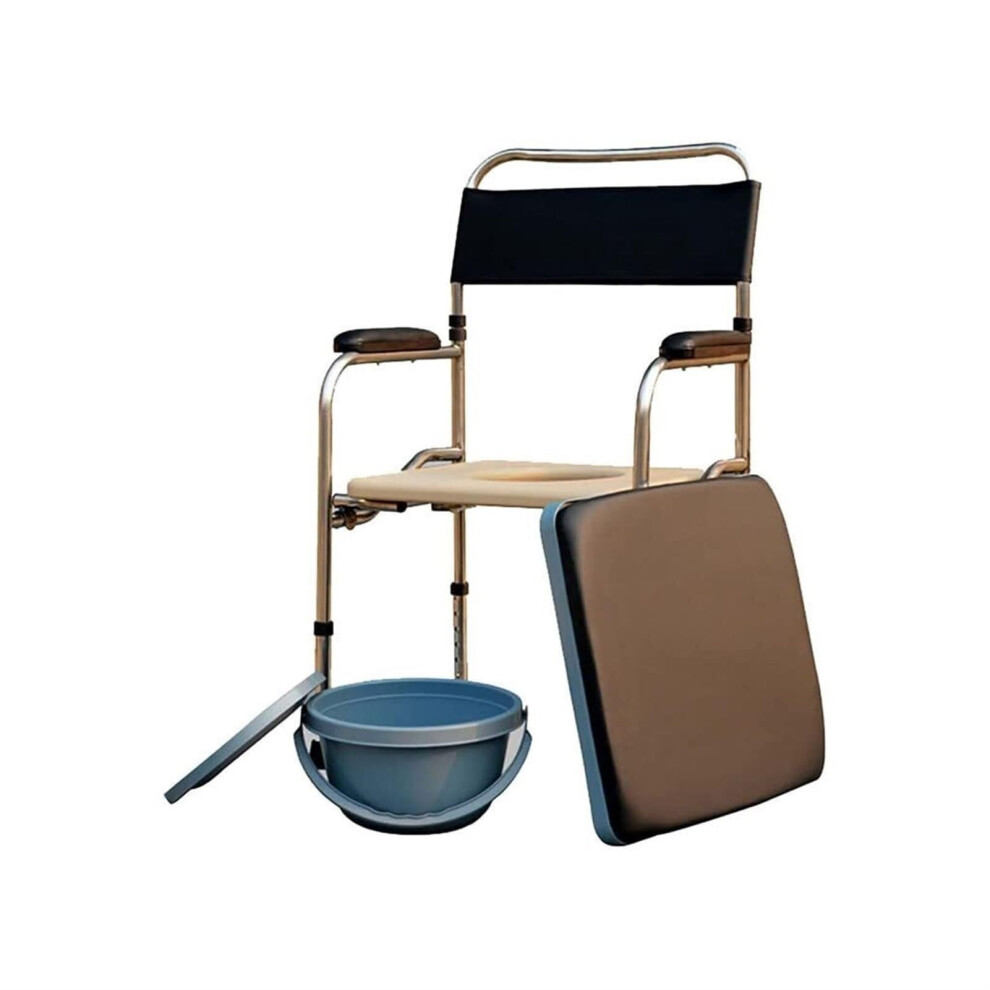 Folding Commode Chair for Elderly, Stainless Steel Lightweight Bedside Toilet with Backrest and Armrests