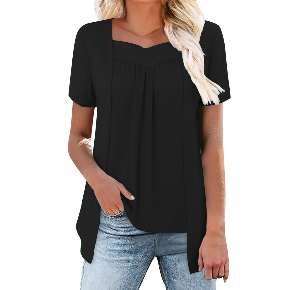 Black Women Trendy Loose Fake Two Piece Blouse Hide Belly- L