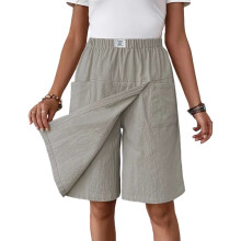 Fashionable Knee Length Skort Pants With Elastic-light gray XL
