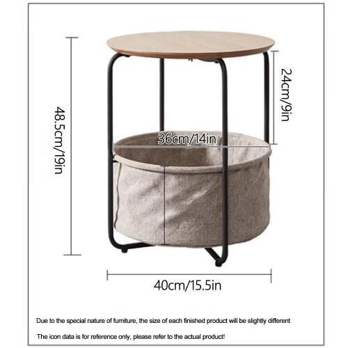 Side Table with Storage, Round End Table with Storage Basket for Small Spaces, Nightstand, Black 1