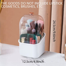 Square Makeup Brush Holder, 360Degree Rotating Makeup Brushes Container, Waterproof Makeup Holder with Lid(White)