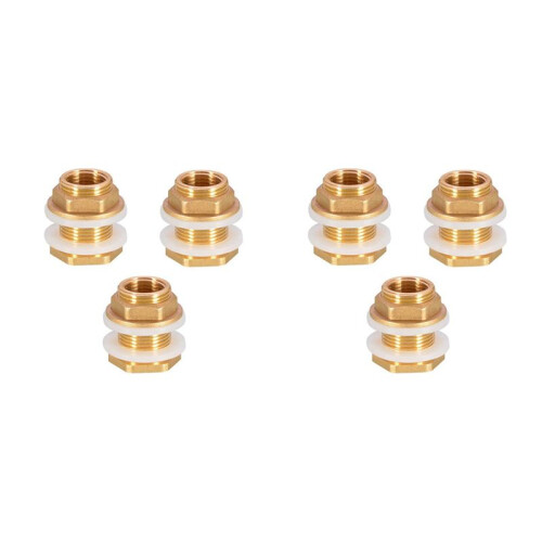 Solid Brass Bulkhead Fitting,6Sets 1/2in Female 3/4in Male Solid Brass Water Tank Connector Threaded with Silicone Rings