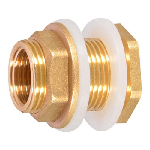 Solid Brass Bulkhead Fitting,6Sets 1/2in Female 3/4in Male Solid Brass Water Tank Connector Threaded with Silicone Rings 2