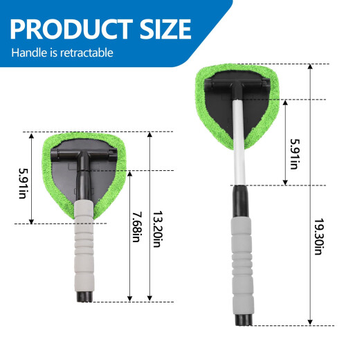 Car Windshield Cleaner with Extendable Handle, 180 Rotating Head and Reusable Microfiber Pads, Includes Spray Bottle, Green 1