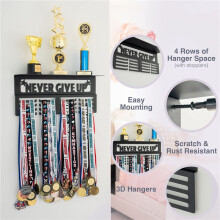 2X Never Give Medal Hanger Display with Shelf - Easy Install Carbon Steel Trophy and Medal Display Shelf,B