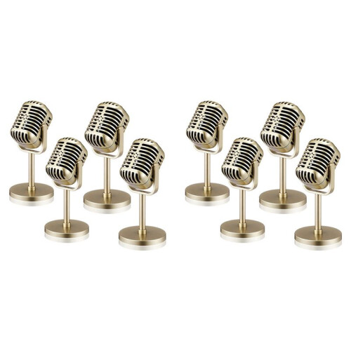 8Pcs Retro Microphone Props Model Vintage Microphone Antique Microphone Toy Microphone Stage Table Decor,Gold