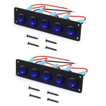 2X 5 Gang Round Dash Rocker Toggle Panel Waterproof 12-24V LED for RV Ship Yacht Marine Car Marine Ship