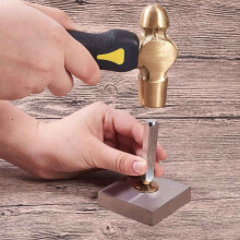 2X 1Lb Brass Metal Stamping Hammer Double-Face Mallet Heads Brass Hammer with Iron Anvil for DIY Crafts Jewelry Making