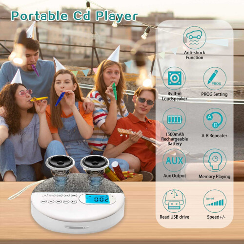 Portable CD Player, Bluetooth CD Player with Speakers Rechargeable CD Player ASP LCD Display with A 2