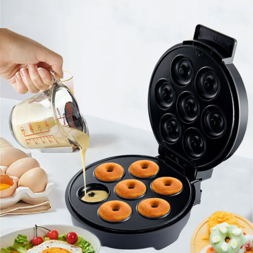 Electric Donut Maker Automatic Heating Egg Cake Bread Baking Machine 700W Kitchen Breakfast Makes 7 1
