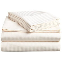 Cotton Sateen Bed Sheets 400 Thread Count Deep Pocket King Set Soft Breathable Luxury Bedding Ivory Stripe