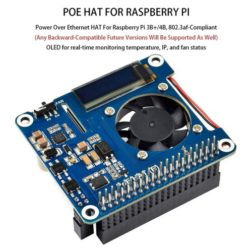 2X Waveshare Power Over Ethernet HAT Support 802.3Af PoE Network Expansion Board with OLED for Raspberry Pi 4 Model B 2