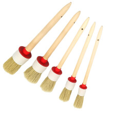 5pcs Soft Pig Hair Car Detailing Brush Set with Long Handle for Safe Wheel and Interior Cleaning