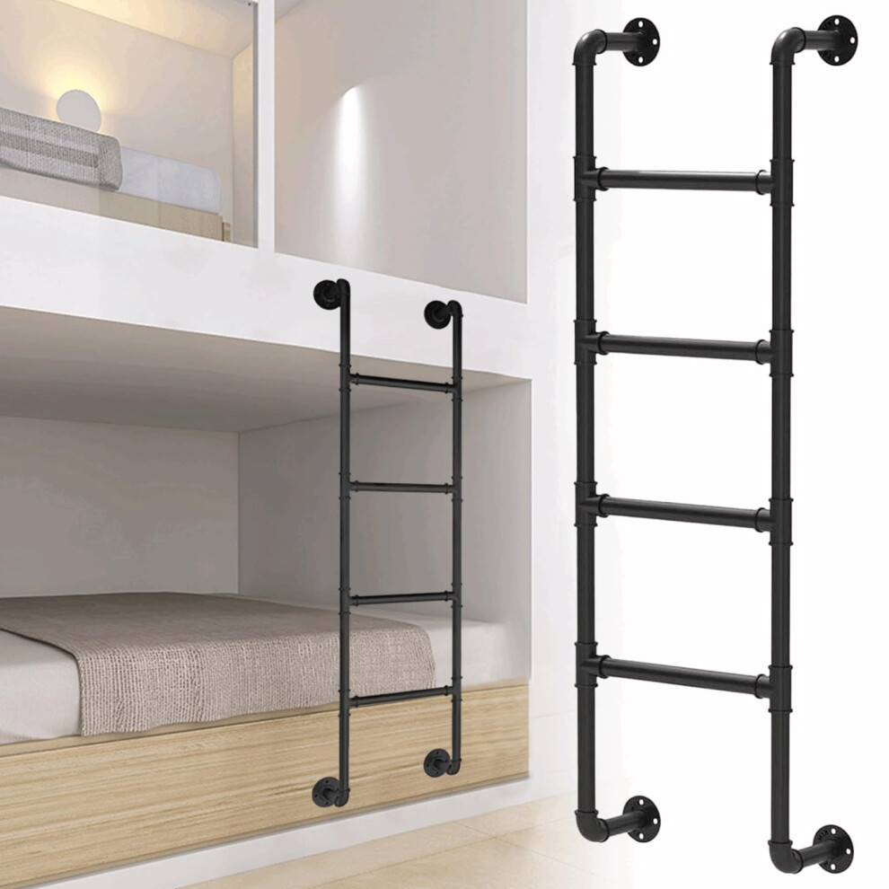 83 Inch Wall Mounted Bunk Bed Ladder, Black Metal Loft Ladder With Nonslip Steps And Heavyduty Design 9351714636216