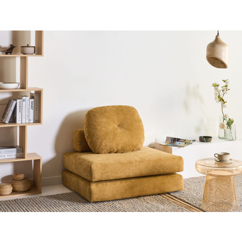 Beliani Single Sofa Bed OLDEN Chenille Mustard 2