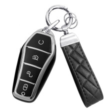 Key Fob Cover TPU Car Key Case for BYD Atto 3 Dolphin Han EV Qin Plusdmi 360 Full Protection with Leather Keychain