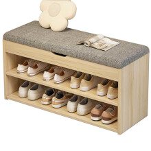 Shoe Storage Bench with Cushion, 2Tier Entryway Bench with Hidden Storage and Adjustable Shelf