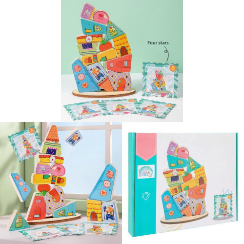 Wooden Kids Stacking Blocks For Fine Motor Practice Cognitive Development Growth 1
