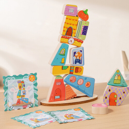 Wooden Kids Stacking Blocks For Fine Motor Practice Cognitive Development Growth 2
