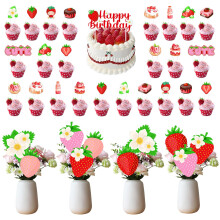 Strawberry Birthday Decorations Set with Cake and Cupcake Toppers, Centerpieces, Reusable Complete Party Décor
