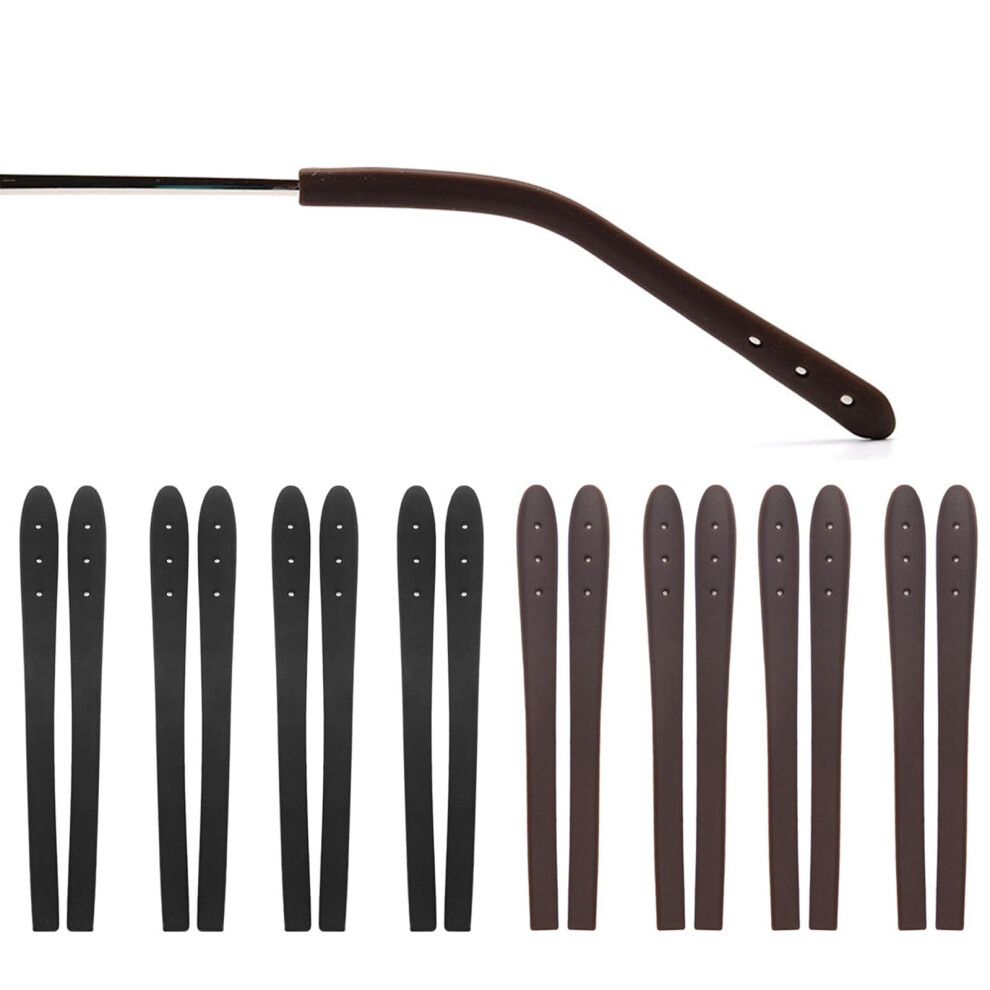 Black/Brown Eyeglass Temple Tips Antislip Soft Silicone Sleeves For Thin Metal Temples, 8 Pairs,