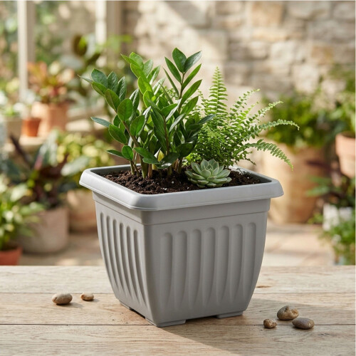 Athens Square Planter 40cm in Grey | Durable Plastic Garden Planter 2