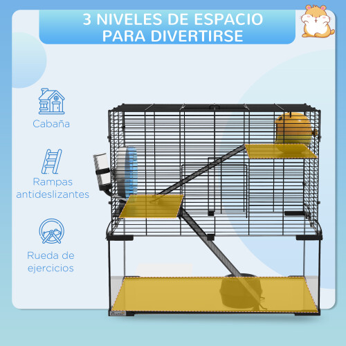 PawHut Jaula para Hámster Negro 60 x 40 x 54.5 cm 1