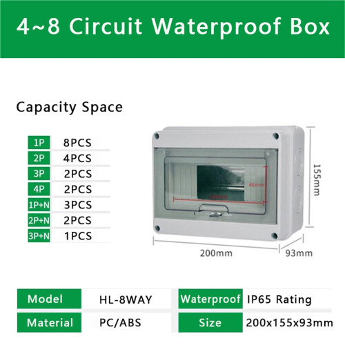 IP65 Waterproof Circuit Breaker Box 8 Way Electrical Distribution Panel ABS Enclosure for Wall Mount 2