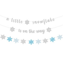 PreStrung A Little Snowflake Is On The Way Banner, Silver Glitter Baby Shower Decorations for Winter Wonderland Theme