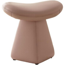 Pink Leather Vanity Stool with Soft Sponge Cushion and Solid Wood Frame for Bedroom Dressing Table