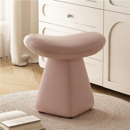 Pink Leather Vanity Stool with Soft Sponge Cushion and Solid Wood Frame for Bedroom Dressing Table 1