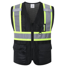 Safety vest for men, women, with too many pockets and zipper facade knitting high visibility reflection vest