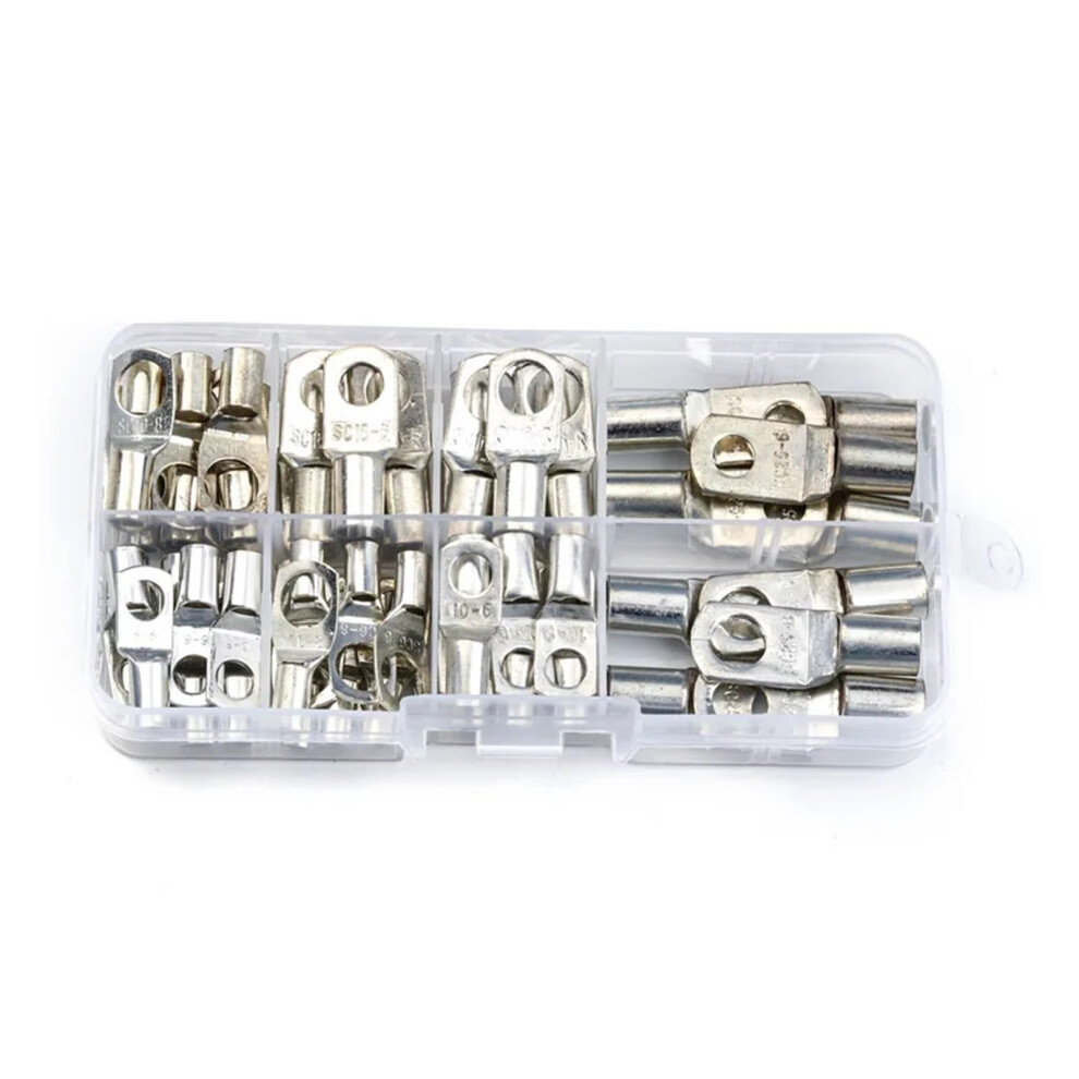 Battery Cable Lugs 60 Pack, Tinned Copper Sc Ring Terminals, Crimp/Solder, Silver, Assorted Sizes 9351714637534