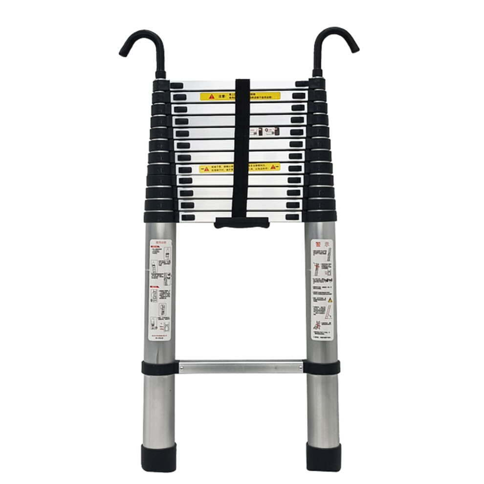12.5Ft Telescopic Ladder Aluminum Extension Ladder With Hooks Heavy Duty Foldable For Roof Attic Rv Outdoor Use 9330225496199