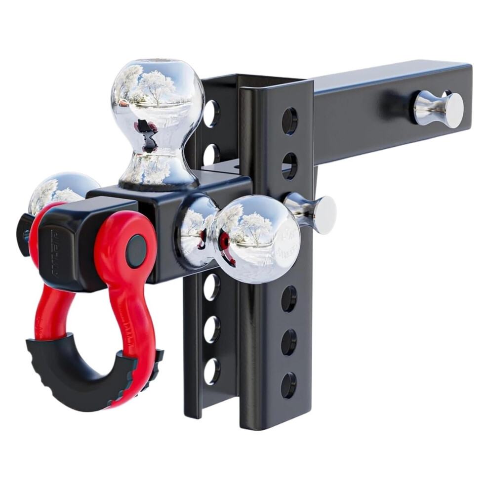 Trailer Hitch Tri Ball Mount With Hook And Rotatable Tow Shackle, Fits 2 Inch Receiver, Heavy Duty 9073542160755