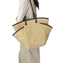 Sac de paille polyvalent, sac de paille tissé élégant de-Beige.