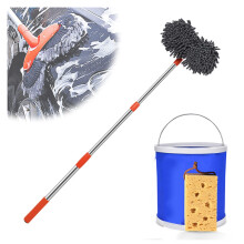 Retractable Double Layer Car Wash Brush and Mop with 360 Rotating Head, Telescopic Handle, Soft Pad