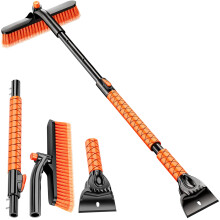 Extendable Snow Brush and Ice Scraper for Car SUV Truck, 39' Adjustable Handle with 360 Pivoting Head and Ice Chipper