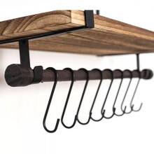 Étagère murale à café, étagère de cuisine avec 8 crochets, porte-tasses, étagère à café, étagère de rangement flottante rustique