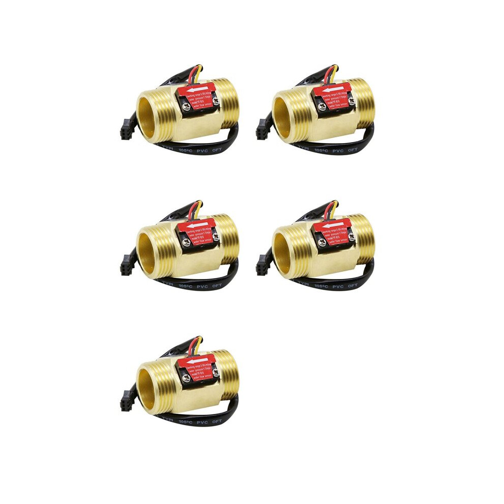 5X Water Flow Sensor Hall Flow Meter 1 Inch External Wire Copper Water Flow Sensor Turbine Flow Meter 6033595080977