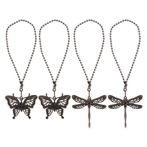 4 Pack Bronze Ceiling Fan Pull Chain Set,Lighting & Fan Pull Chain Pendant Chain Extender,Dragonfly and Butterfly 1