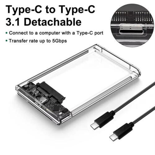 2X Caixa de Disco Rígido Externo Transparente de 2,5 Polegadas  para USB 3.1 Tipo C 4 TB Compatível com Laptop UASP  III 2