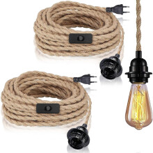 2 Pack Pendant Lights With Switch, Hemp Rope With 4.5M Cable, E27 Socket For Hall, Kitchen, Dining Table, Bar (Without Bulb)