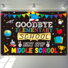 5th Grade Graduation Banner 2025 Goodbye Elementary School Backdrop with Vivid Graphics and Durable Edges