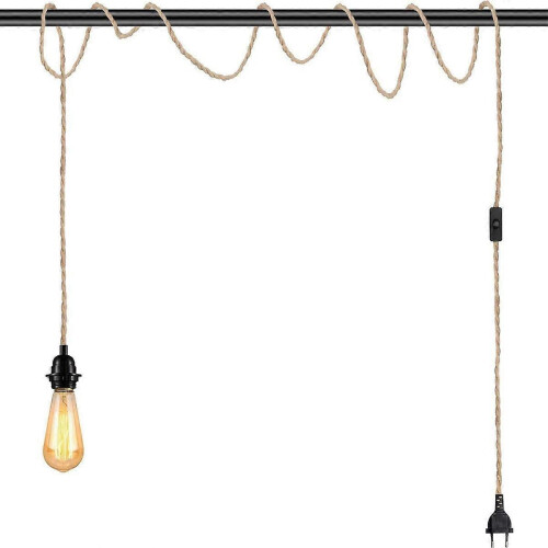 2 Pack Pendant Lights With Switch, Hemp Rope With 4.5M Cable, E27 Socket For Hall, Kitchen, Dining Table, Bar (Without Bulb) 2
