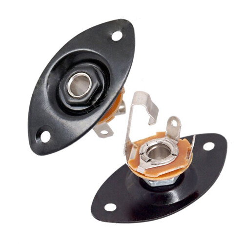 Oval Indented Guitar Jack Plate30 BK Oval Indented Guitar Jack Plate & Socket Black High Quality, 2 Pack 2