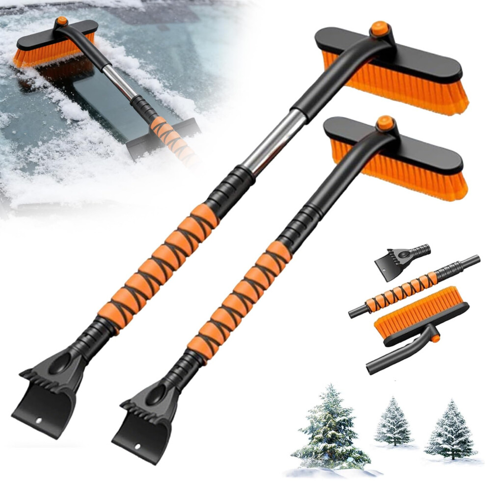 3In1 Extendable Car Snow Brush And Ice Scraper For Windshield, Telescopic Reach, Orange 9351714641296