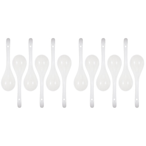 12Pcs White Ceramic Food Spoons Elegant Design for Home Kitchen Dining