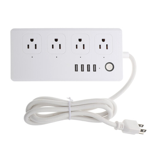 Strip 4 Sockets USB Ports Home Use White ABS