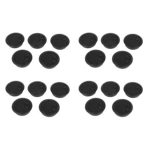 20 Pcs Black 70mm Dia Round Plastic Cable Hole Covers for Computer Desk
